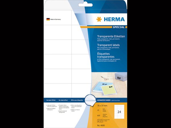 Etykiety samoprzylepne przezroczyste matowe 70 x 37 mm (600szt)